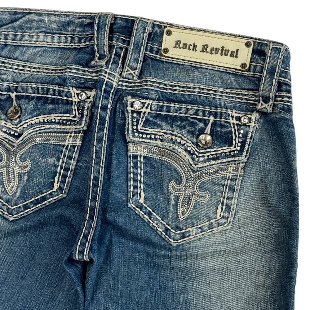 Rock Revival Kai Capri Distressed Low-Rise Rhinestone Embellished Denim Jeans 26 - Picture 7 of 16